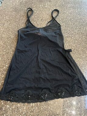 Victoria's Secret Sexy Sequins Black Lace-Trim Mesh Nightie Size S Cut-Out Side